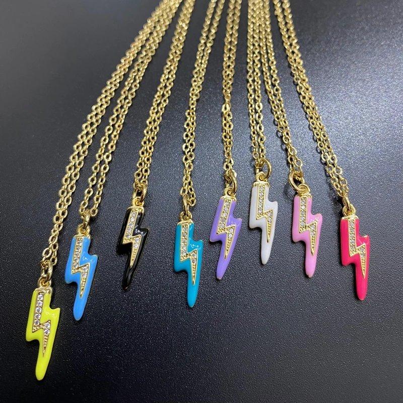 Ожерелье с капающей эмалью молнией и болтом женское ожерелье микрозакрепкой из