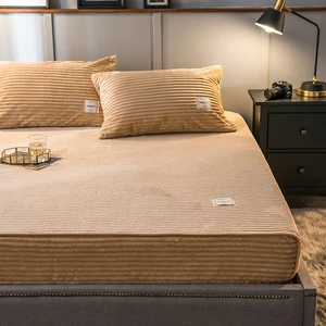 180x200 Coral Velvet Bed Cover Fitted Bed Sheet Linens Protector Elastic (No Pillowcase) Winter Plush Flannel Mattress Covers
