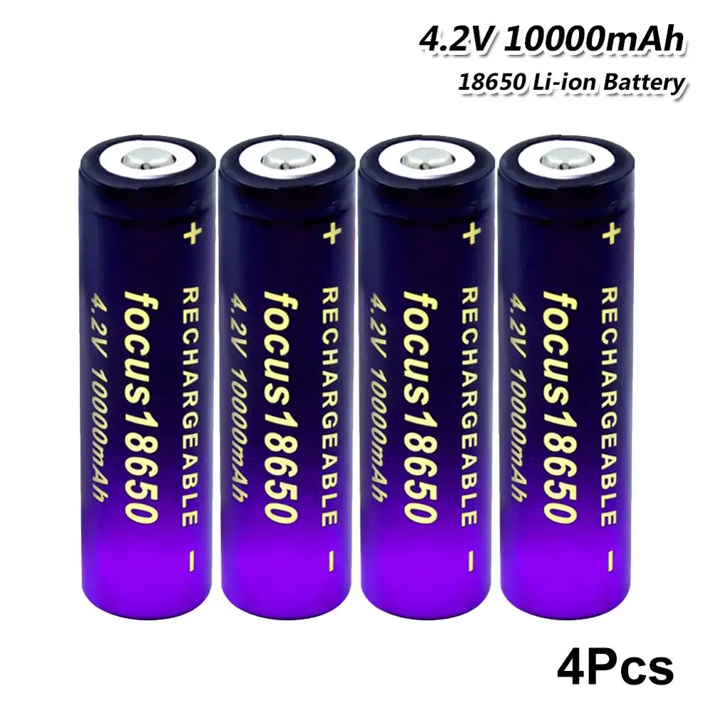 

4Pcs 18650 Battery 4.2V 10000mAh High Capacity Battery Li-ion Rechargeable Lithium Cells Replacement For Car Toys LED Flashlight