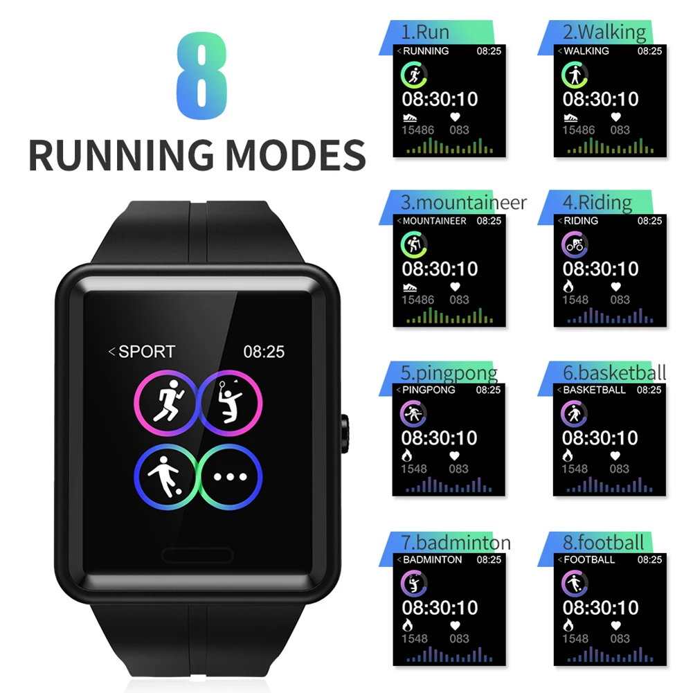 

Big Color screen Smart watches Waterproof Sports for Android iOS Phone Smart Watch Heart Rate Monitor Blood Pressure Functions