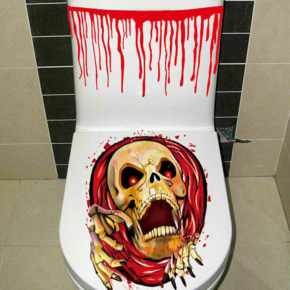 Страшные маски для вечеринки в честь празднования Хеллоуина наклейка на унитаз