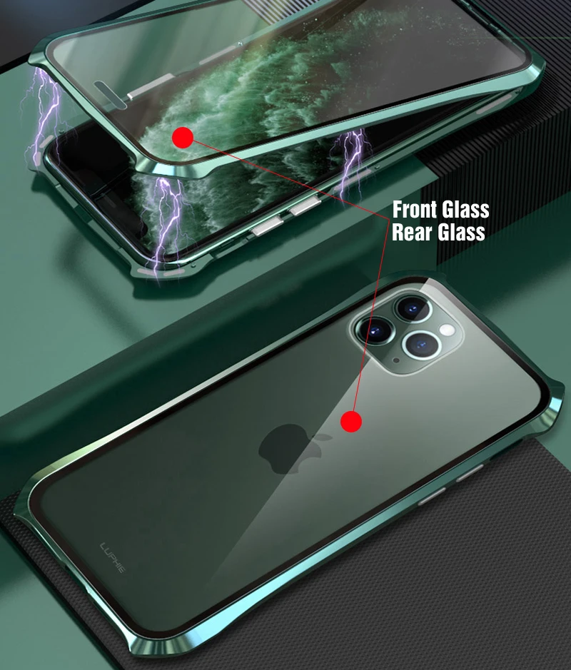 Передний и задний Магнитный стеклянный чехол для Apple iPhone 11 Pro чехол 360 металлический бампер полный корпус чехол для etui iPhone 11 Pro Max чехол