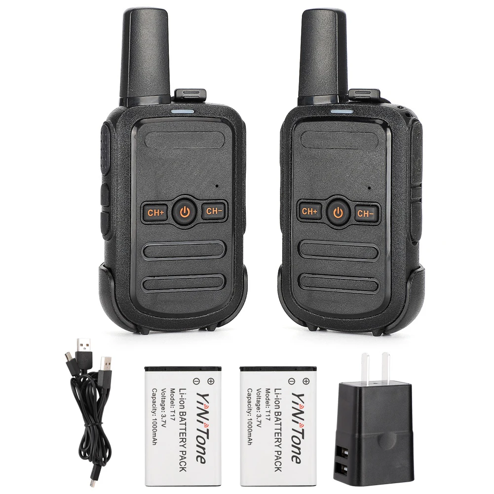

2PCS T17 Mini Walkie Talkie Portable Two Way Radio FM Transceiver (US 100-240V)