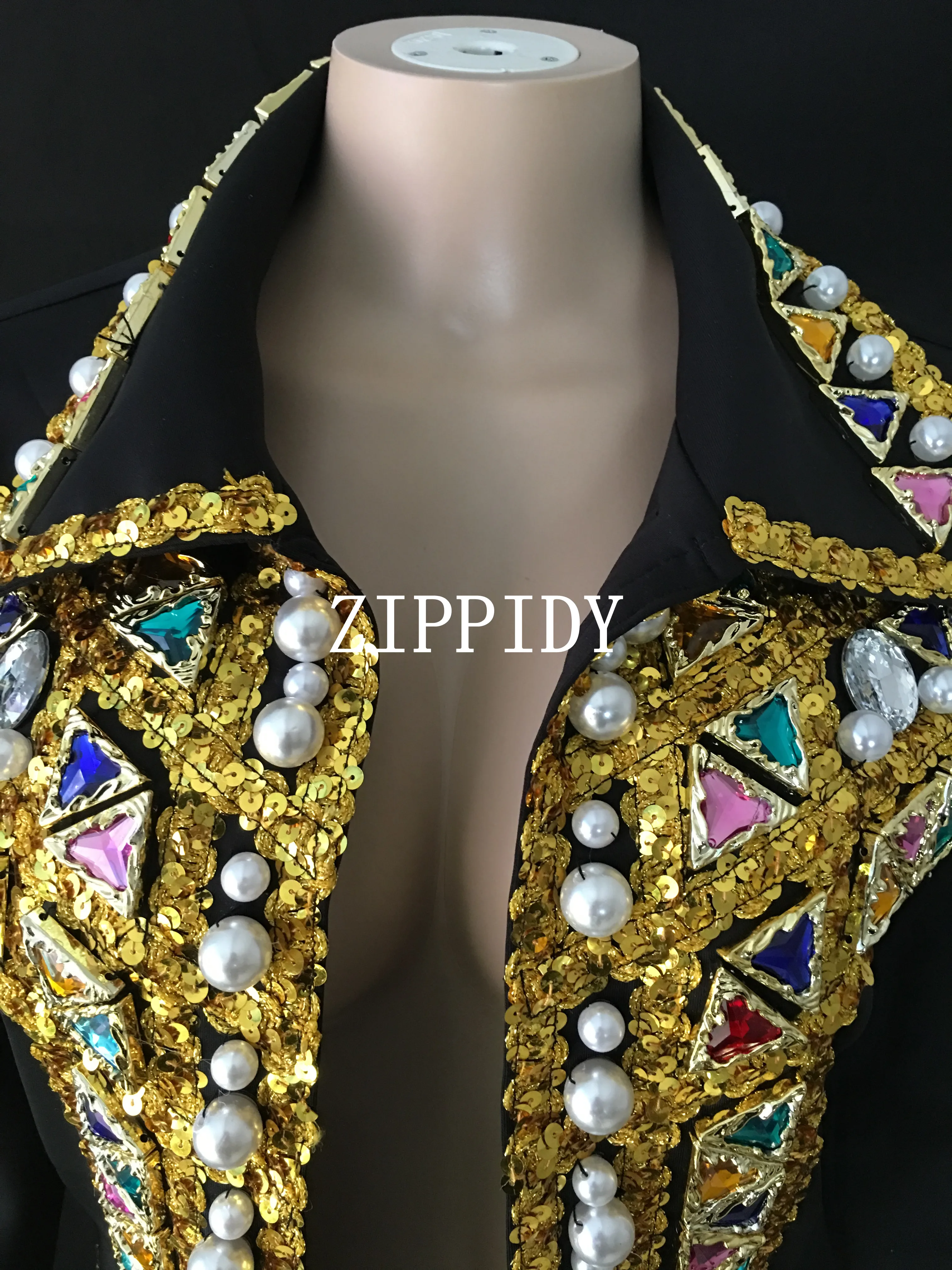 

Fashion Design Handmade Colorful Rhinestones Jacket Female Singer Sexy Dance Costume Outerwear Coat Stage Performance Wear
