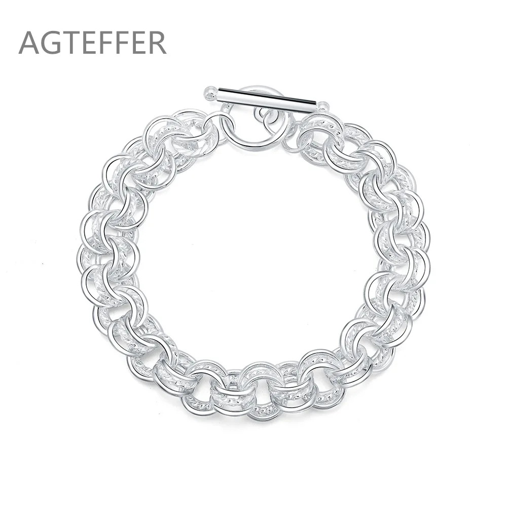 

AGTEFFER 925 Sterling Silver Geometric Many Circle Bracelet For Women Wedding Engagement Party Jewelry