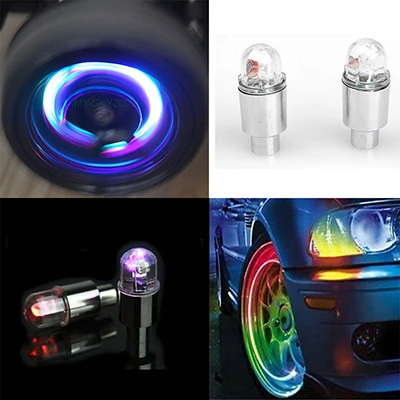 

2Pcs Blue Color Car Wheel Tire Valve Cap Flash LED Lights Lamp Car lighting