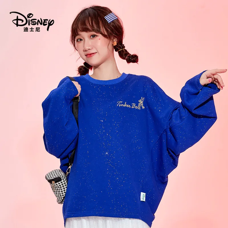 

Осенняя одежда Disney, хлопковый однотонный пуловер с круглым вырезом и рукавами «летучая мышь», блестящий темпераментный корейский свитер дл...