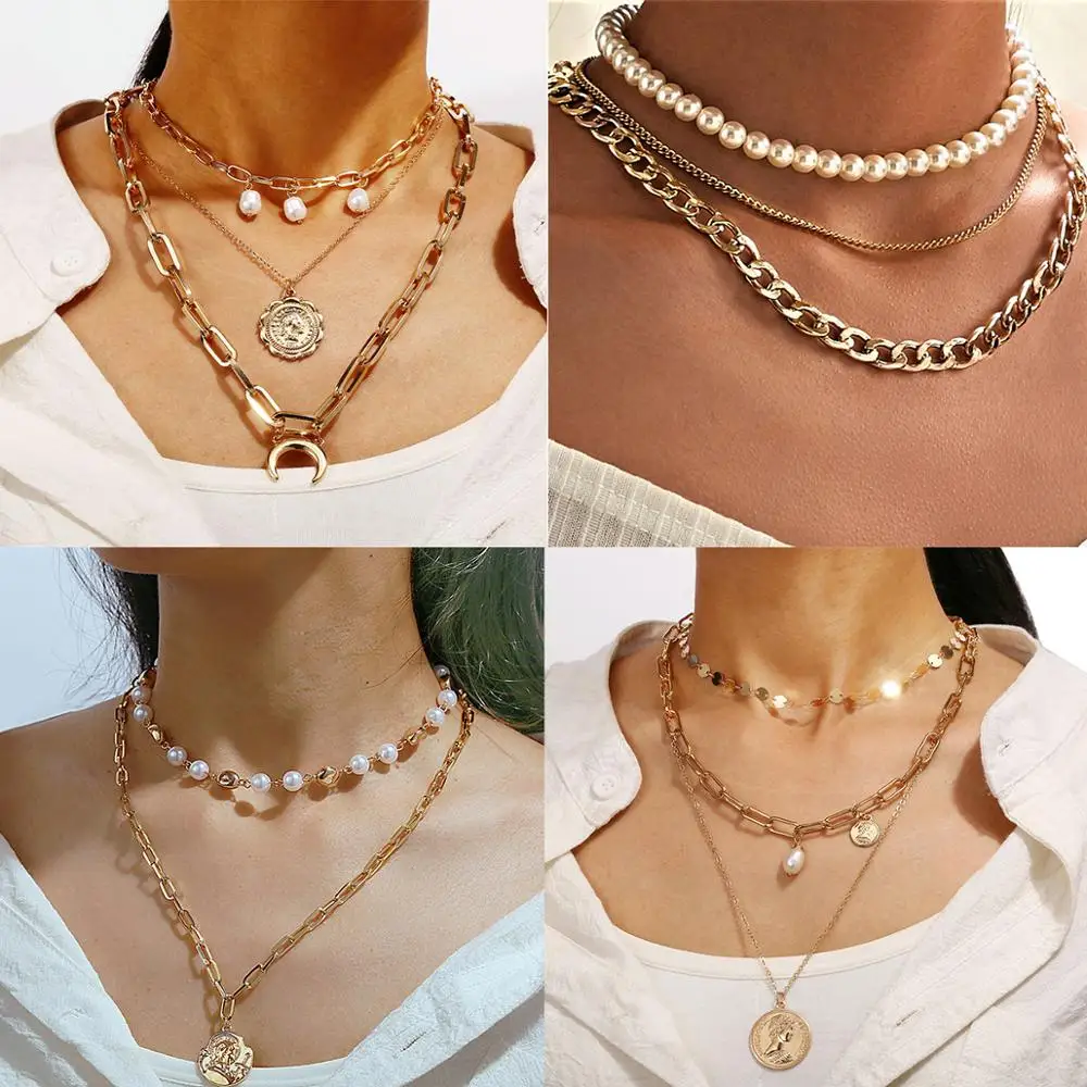 Ожерелье женское многослойное с жемчугом в стиле барокко|Ожерелья подвеской| |