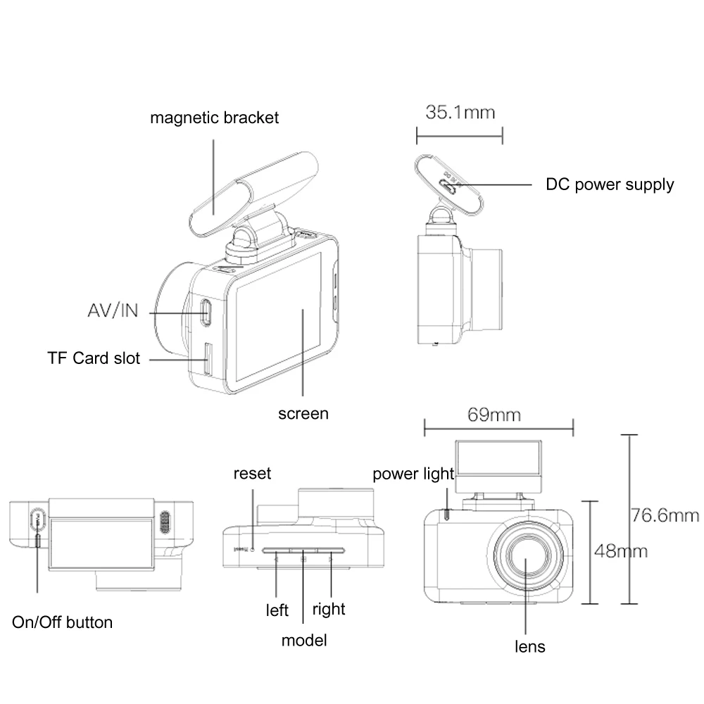 Оригинальный мини двойной объектив Автомобильный видеорегистратор Камера