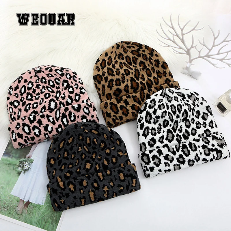 Зимние шапки WEOOAR для женщин мужские вязаные шапки-ушанки Роскошные леопардовые