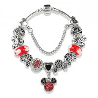 disney cartoon mickey minni red bow pendant bracelet simple all match wind cartoon beaded fashion gifts bracelets for women