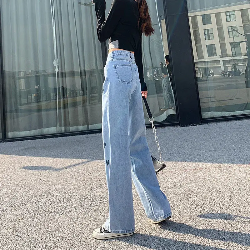 

High Waist Wide Leg love black jeans women's 2021 spring new retro floor mop loose straight pants