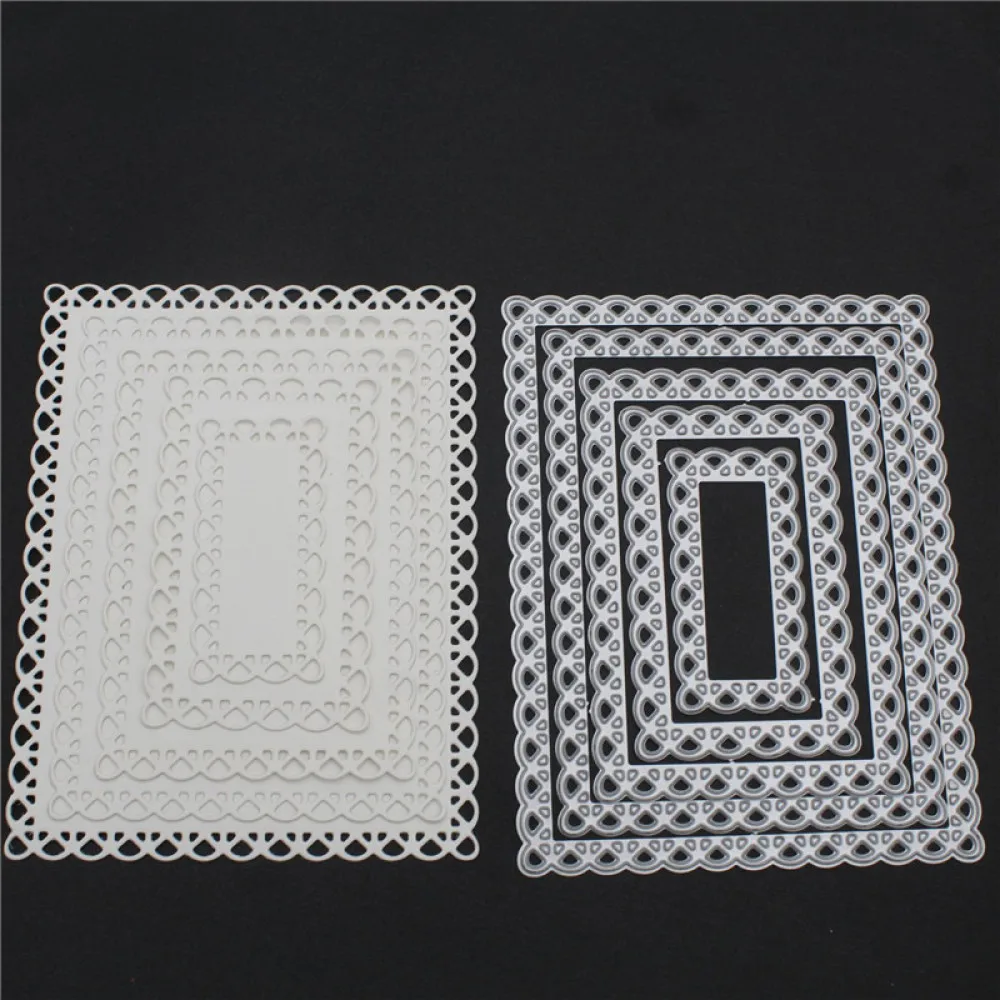 

5pcs Lace Heart Rectangle Stencil Metal Cutting Dies For Scrapbooking Practice Hands-on DIY Album Card Craft Decoration