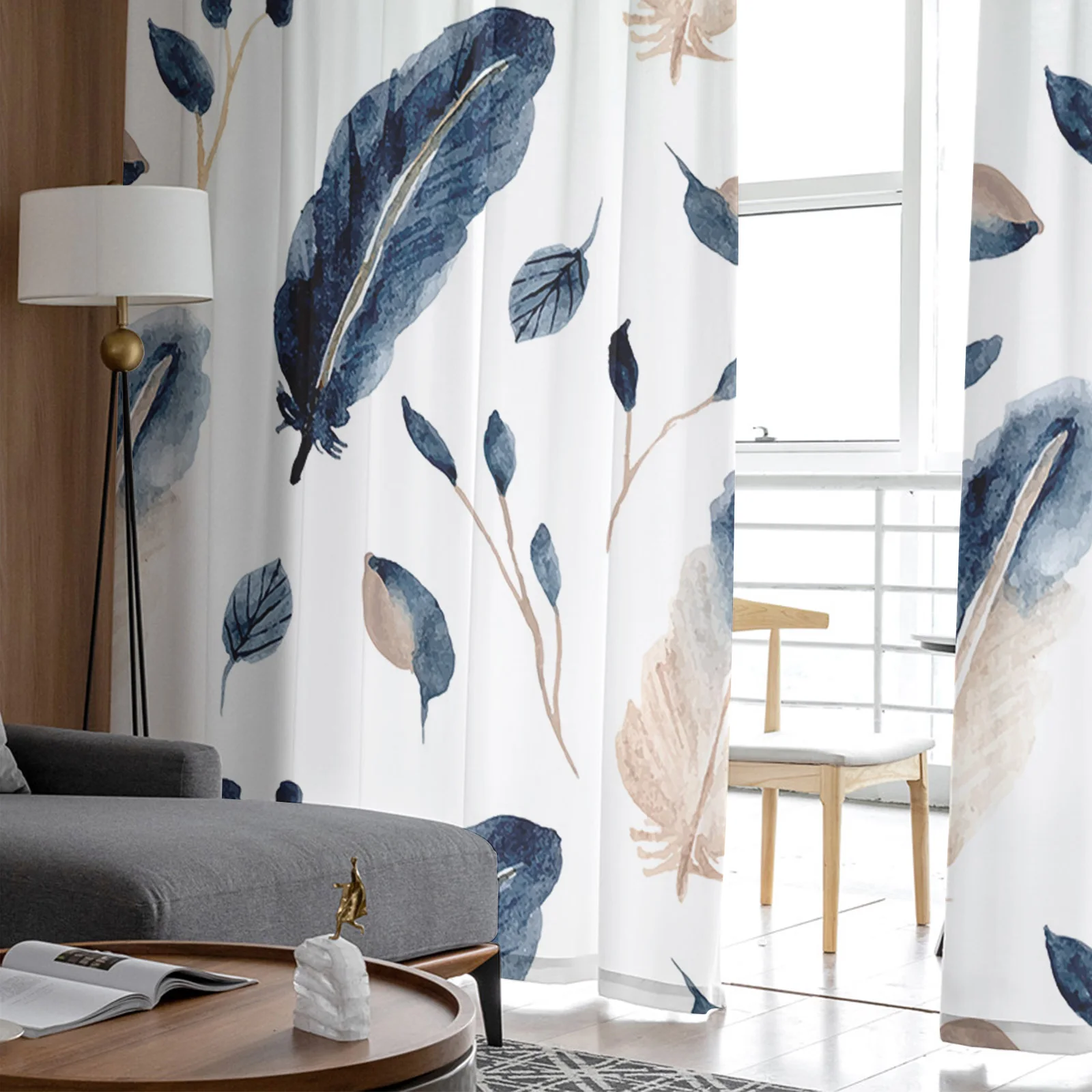 Роскошные занавески акварель синее перо павлина Кухня Спальня Гостиная шторы