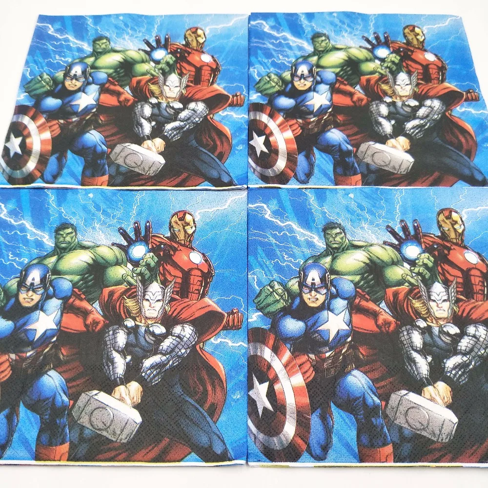 20 шт./компл. Мстители Бумага салфетка мультфильм вечерние для детей подарок на