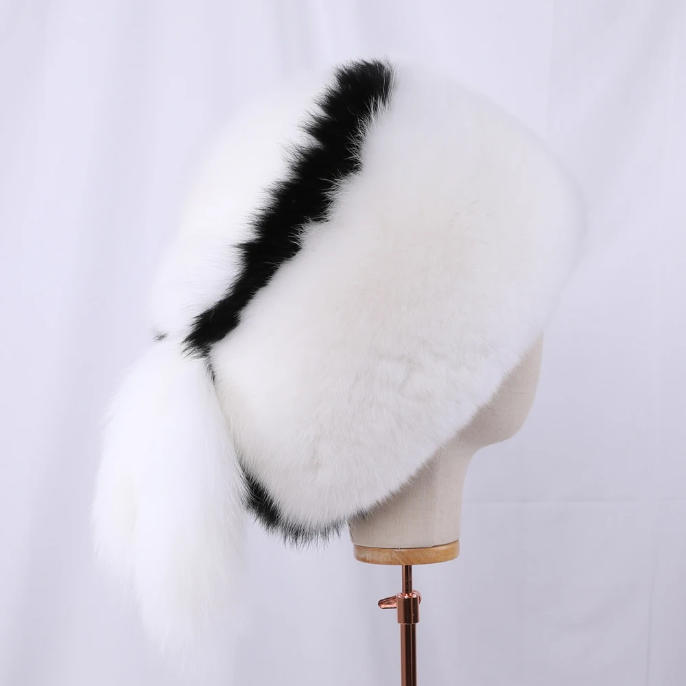 2020 Real Fox fur Women's Russian Ushanka trapper snow skiing Hat Bucket caps Beanie winter Bomber Silver fox fur hat