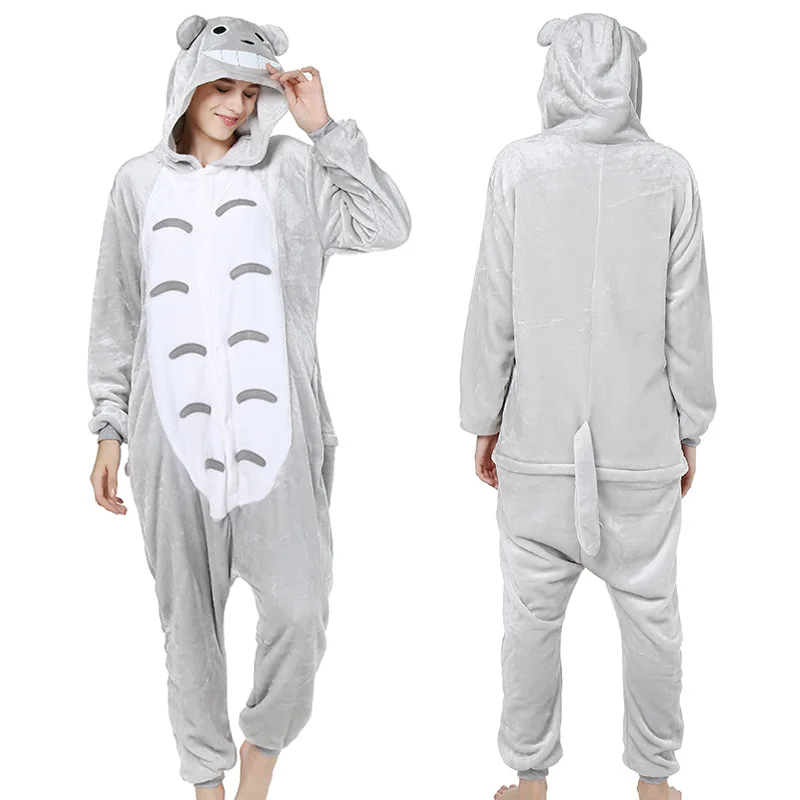 Soft Fabric Flannel Warm Totoro Neighbor Nightwear Hooded Onsie Pyjamas Couple Pajamas Women Onesie Sleepwear Kigurumi Clothes