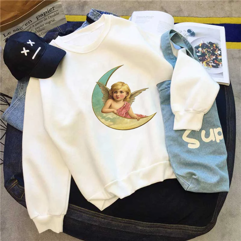 Японская кавайная Женская толстовка в стиле Харадзюку с принтом ангела хип-хоп