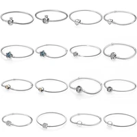 authentic 925 sterling silver signature clasp crystal snake chain bracelet bangle fit women bead charm diy fashion jewelry