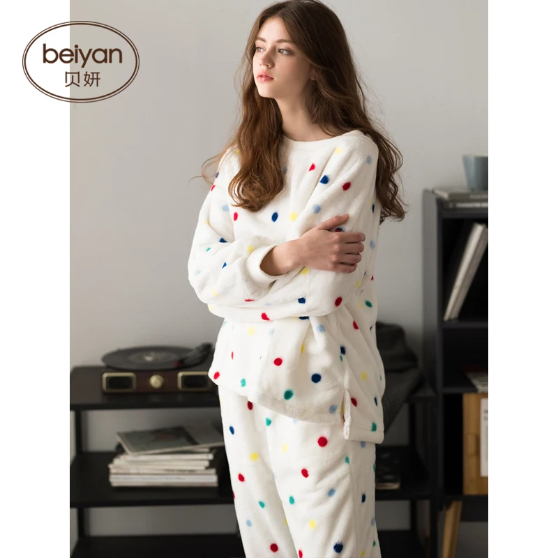 Зимняя флисовая Пижама кораллового цвета Женский уличный теплый домашний