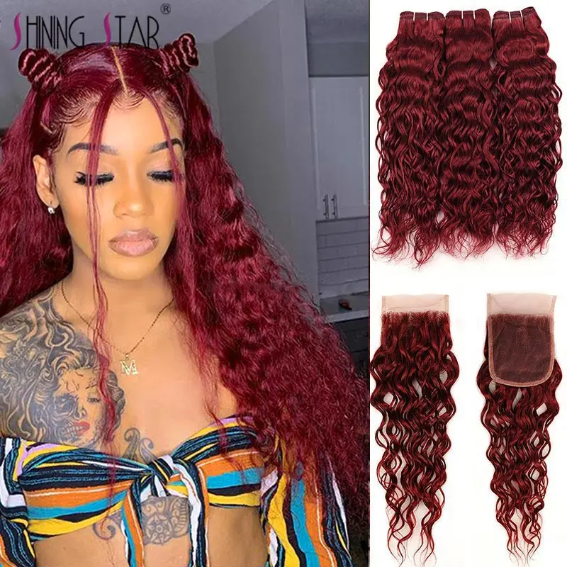 99J волнистые 3 пряди с застежкой красные бордовые перуанпряди блестящие звезды