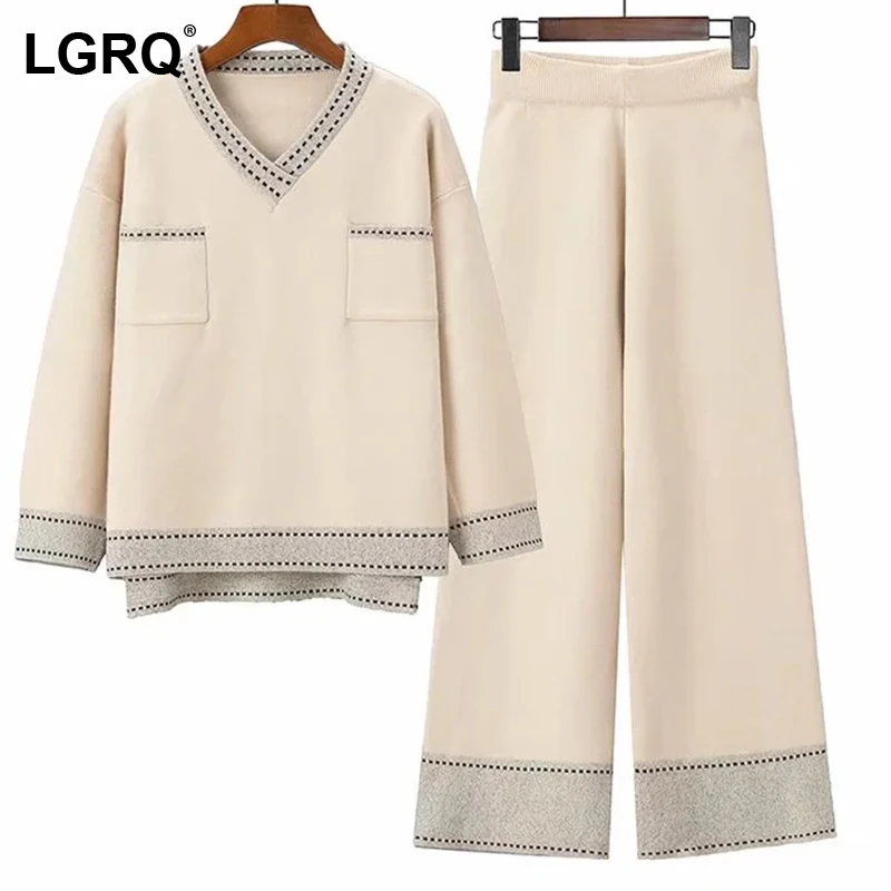 

Женский костюм из двух предметов [LGRQ], блестящий костюм с широкими штанинами, круглым вырезом и длинным рукавом, новинка сезона весна-осень ...