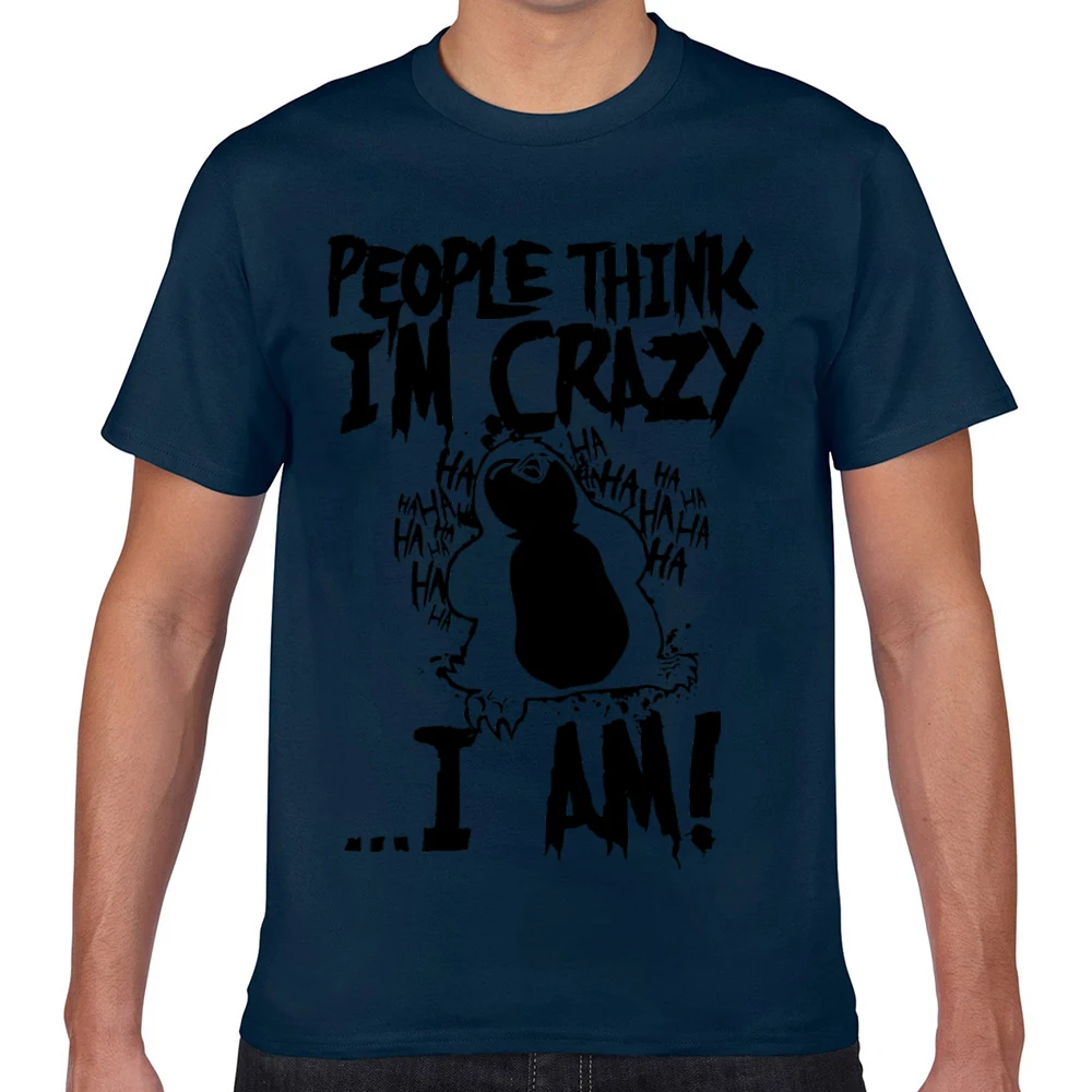 Мужская футболка с надписью think im crazy pinguin забавная белая на заказ XXX | одежда