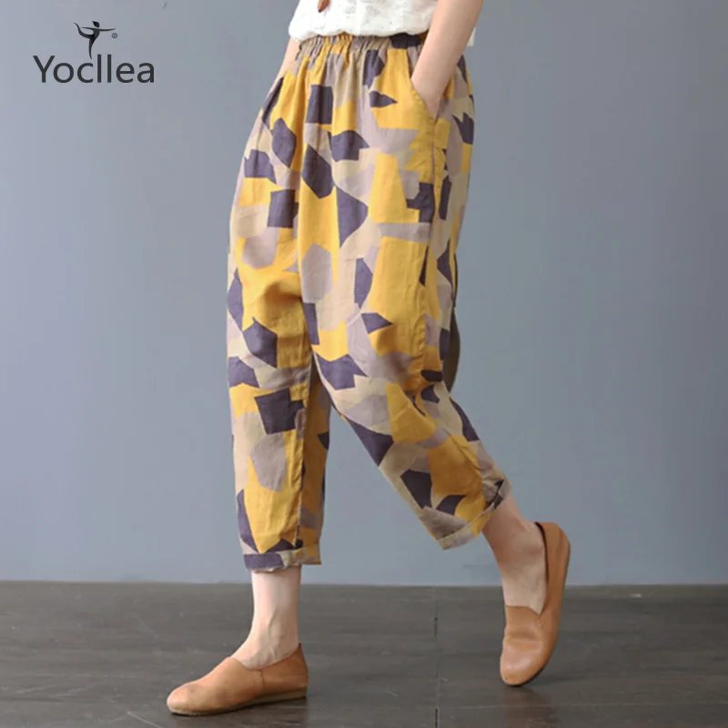 4XL хлопковые штаны-шаровары женские тонкие льняные летние штаны свободного кроя