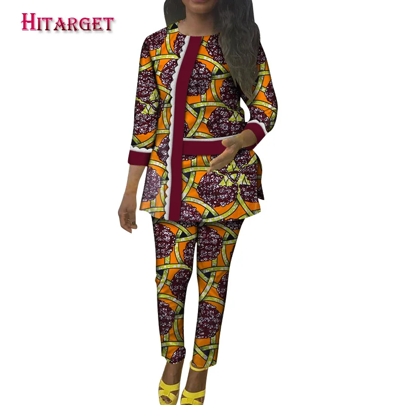 African Clothing 2020 fashion Women 2 Pieces Sets Long Top+long Pants Suit for Women Dashiki Batik Print Pure Cotton WY5515