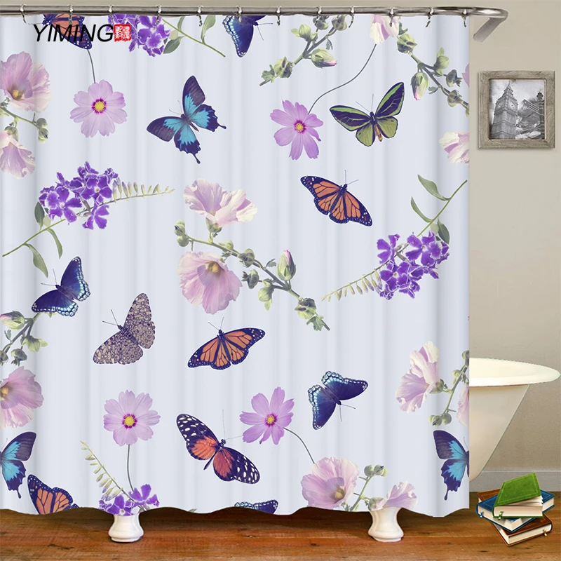 

Rose flower butterfly 3D printing bathroom shower curtain polyester waterproof curtain bathroom decorative curtain 180x180cm