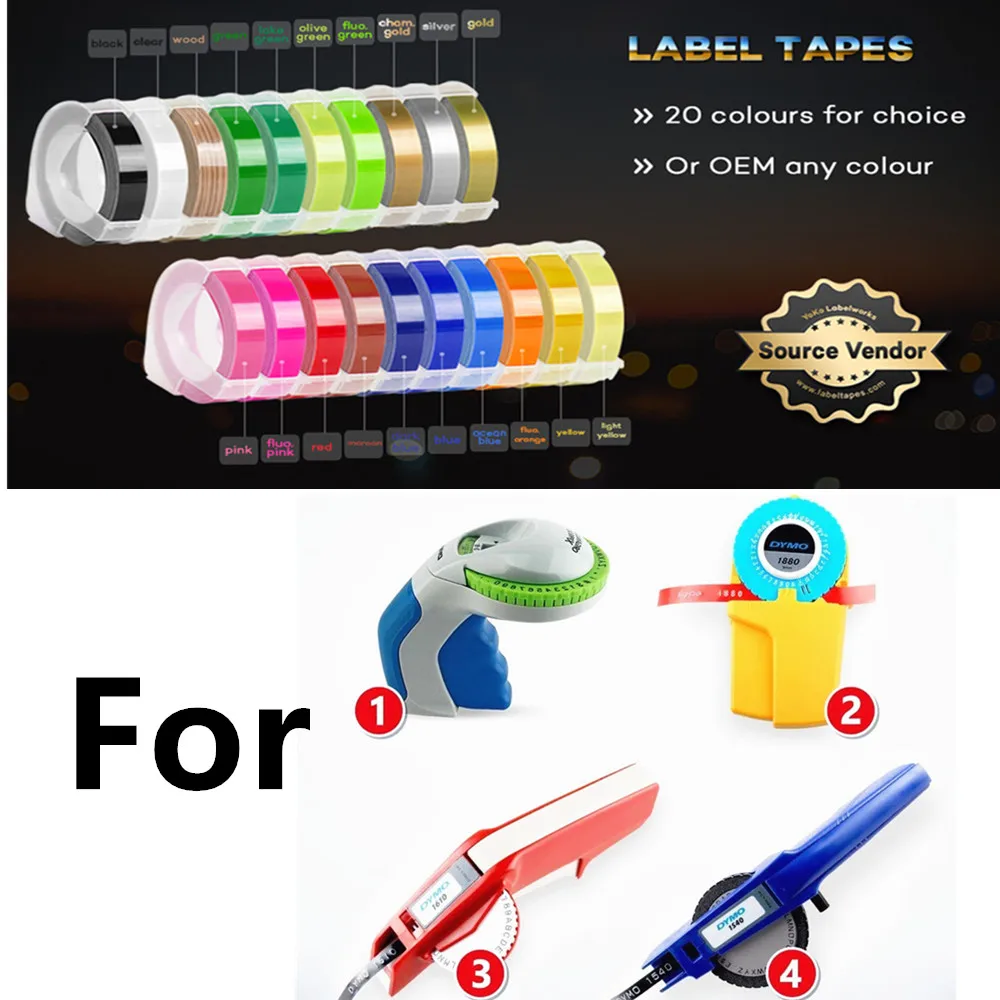 

9MM White on Black 3D Embossing Tapes Plastic Embossing Labels DIY Printer Ribbon for Dymo Motex E101 E-202 Label Makers