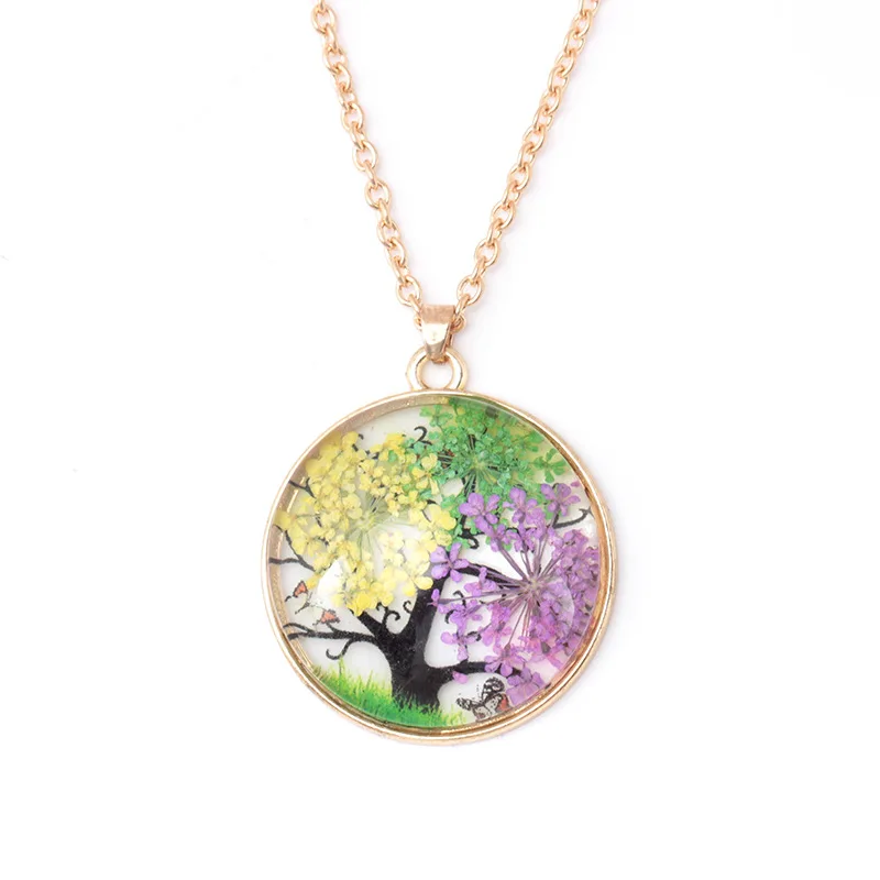 Цепочка на шею Fantasy креативная круглая подвеска с сушеным цветком и бабочкой