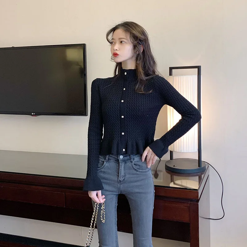 

Women Knitted Turtleneck Sweater Casual Soft polo-neck Jumper Fashion Slim Femme White