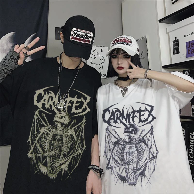 

Summer Goth Female Tee Aesthetic Loose men and womenT-shirt Punk Dark Grunge Streetwear gothic Top T-shirts Harajuku Clothes