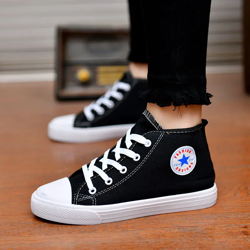 Женская парусиновая обувь с высоким берцем Дышащая женская повседневная Белые