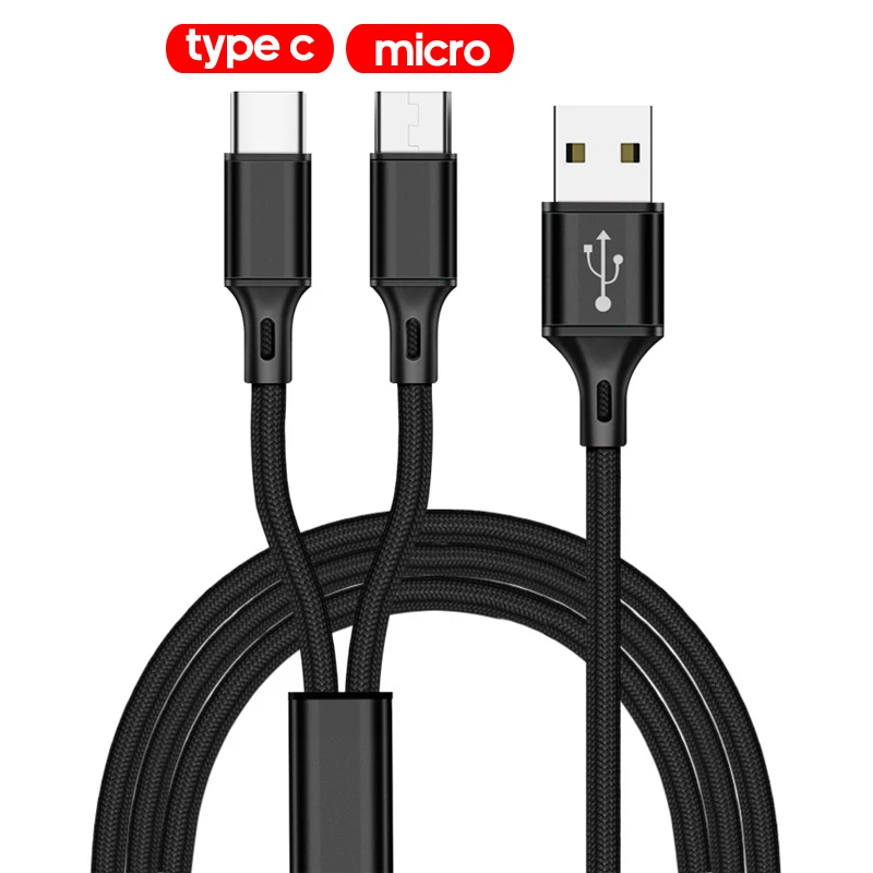 2 в 1: Кабель с разъемом Micro USB Type C кабель для Samsung Xiaomi многофункциональный