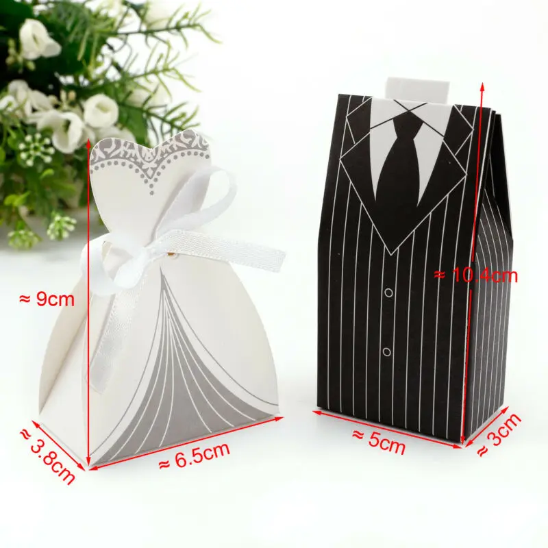 

100pcs/lot Wedding Favor Box Candy Boxes Bride and Groom Wedding Favour Candy Boxes Sweets Gift For Guest With Ribbon