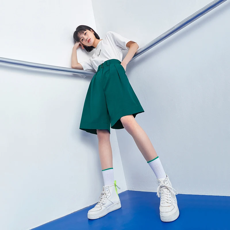 Женские шорты с двойным рядом пуговиц Toyouth однотонные Прямые повседневные штаны