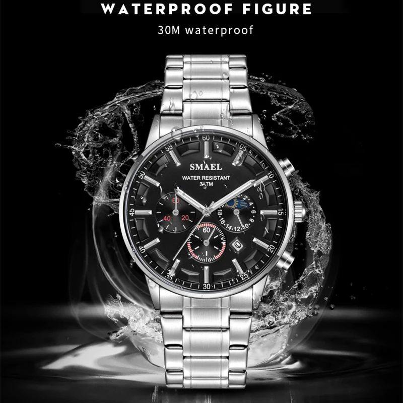 

New Fashion Men Watches Analog Quartz Watch Men 30M Waterproof Chronograph Sport Date Full Steel Wristwatches montre homme