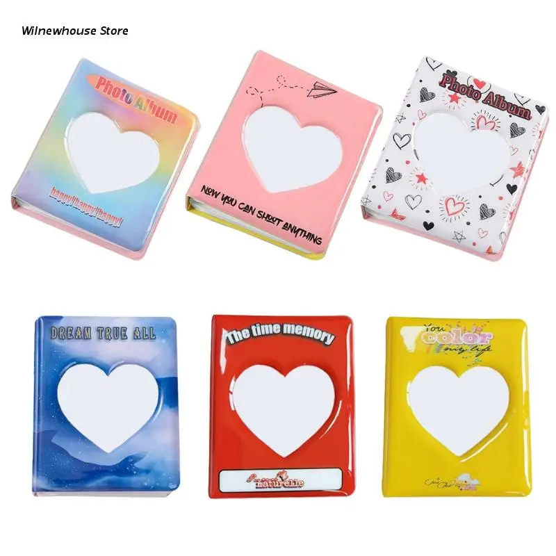

F62A Portable Hollow Heart Shape 3" Photo Album 64 Photos Large Wedding Photo Memory Books Horizontal and Vertical Family Photo