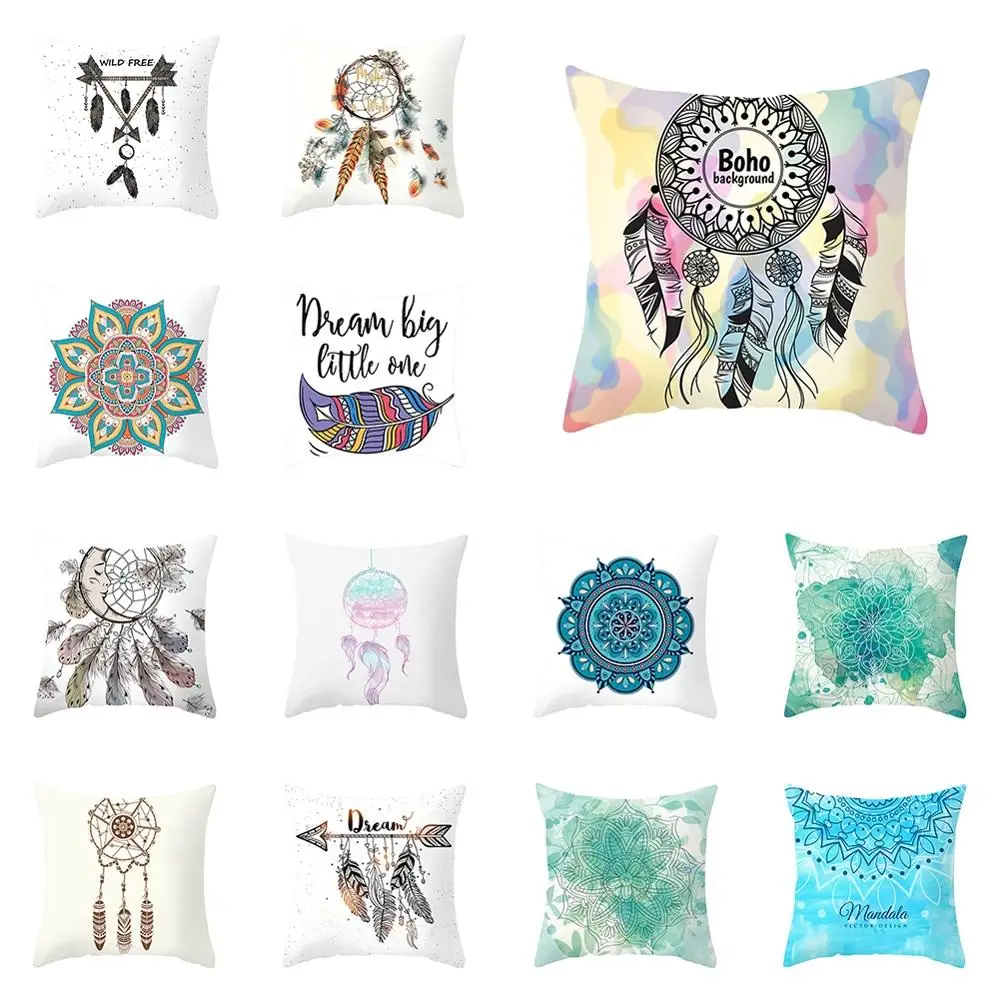 

1Pcs Fashion Dream Catcher Cushion Cover Color Feather Mandala Printing Pillowcase For Home Decor Sofa 45 cm*45 cm Pillow Cover