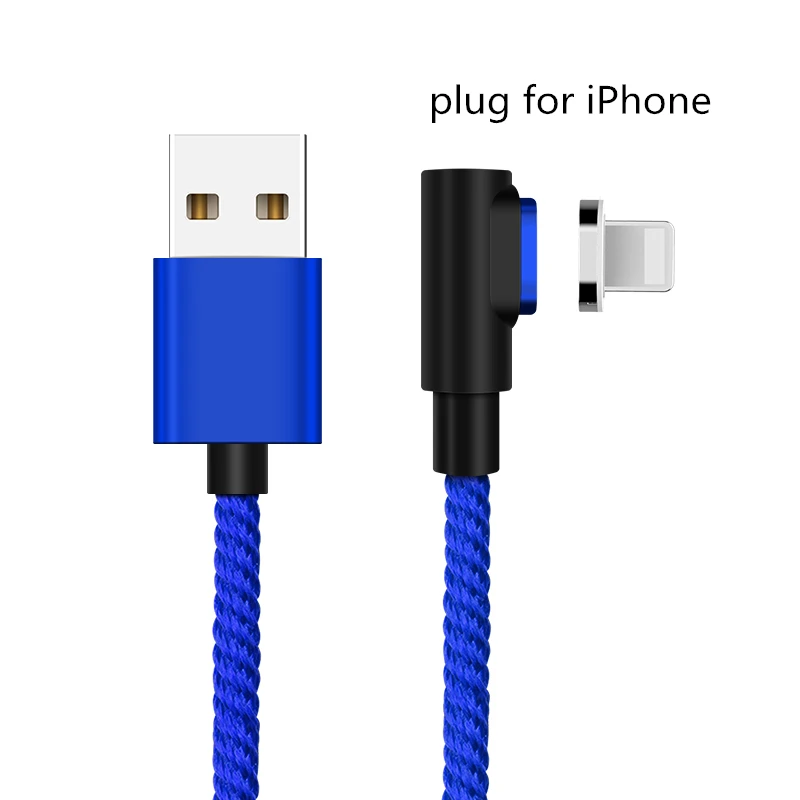 Blue For iPhone 90 градусов 3A Магнитный кабель Micro USB кабель type C кабель передачи данных для быстрой зарядки для iPhone XS MAX XR SAMSUNG S10 Plus S9+ S8 Note 9 - Цвет: Blue For iPhone