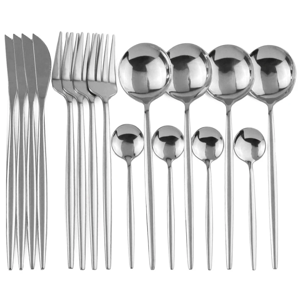 16Pcs Silver 16 шт. набор посуды, розовые золотые столовые приборы, набор посуды из нержавеющей стали 304, набор ножей, вилок, ложек, кухонные серебряные аксессуары - Цвет: 16Pcs Silver