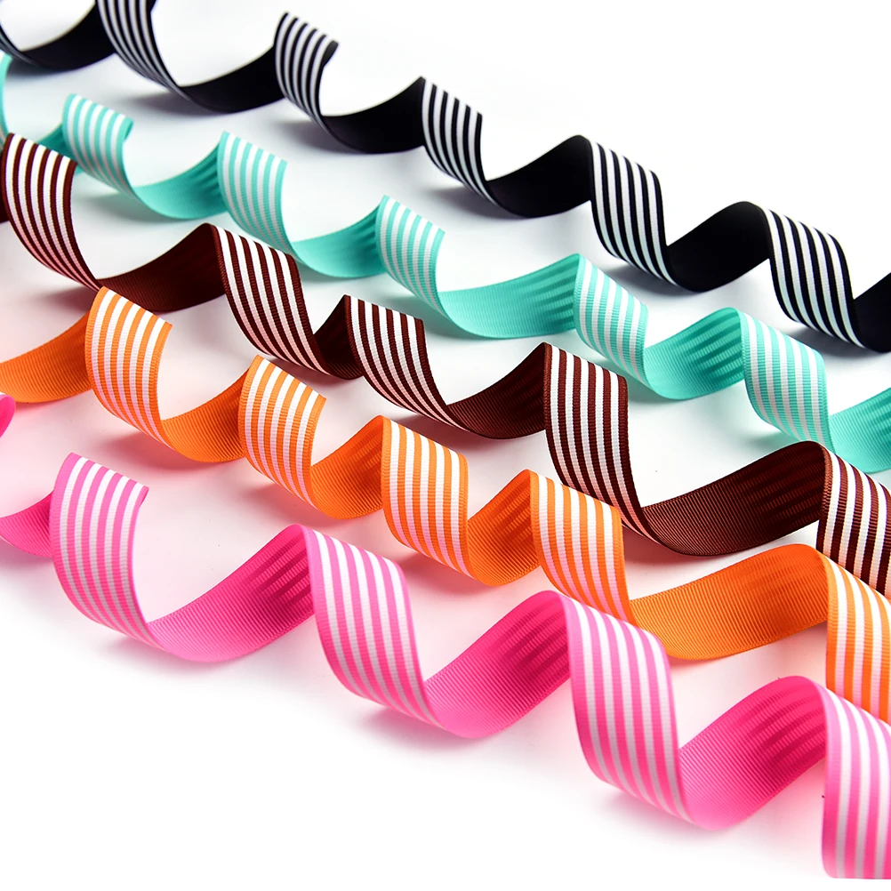 1 ''(25 мм) DIY мульти Цвет и белые полосы Grosgrain ленты печатные подарок Обёрточная