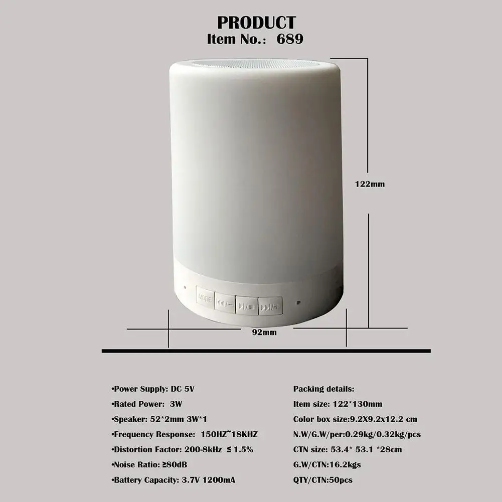 

Colorful Night Light With Wireless Bluetooth Speaker Table LED Lamp Smart Portable Colors Control Card AUX Desk TF Z3O7