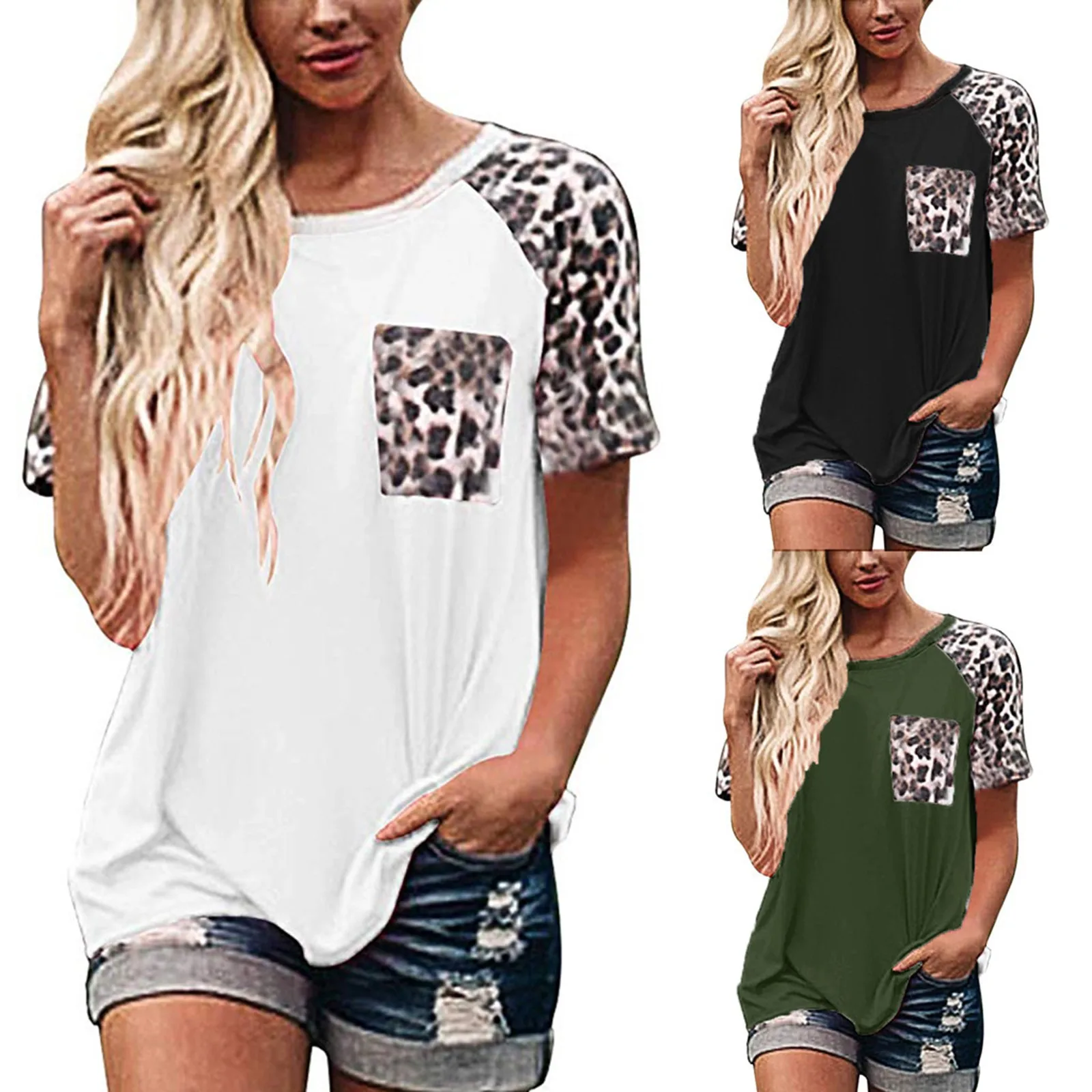 

Women's Leopard Top Blouse Casual Short Sleeve Tops Clothing Women's T-Shirt Harajuku Loose Clothing Female Shirt Pullover Tops
