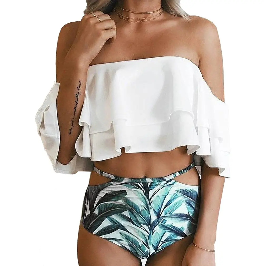 

Double-layer Ruffled Swimsuit One-shoulder Beautiful Bikini High Waist Off-shoulder Pleated Durable Swimsuit