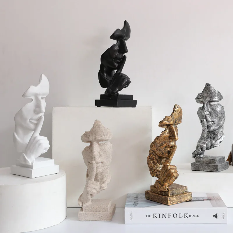

ZK30 Resin Silence is Golden Mask Statue Abstract Ornaments Statuettes Sculpture Craft for Office Vintage Home Decoration