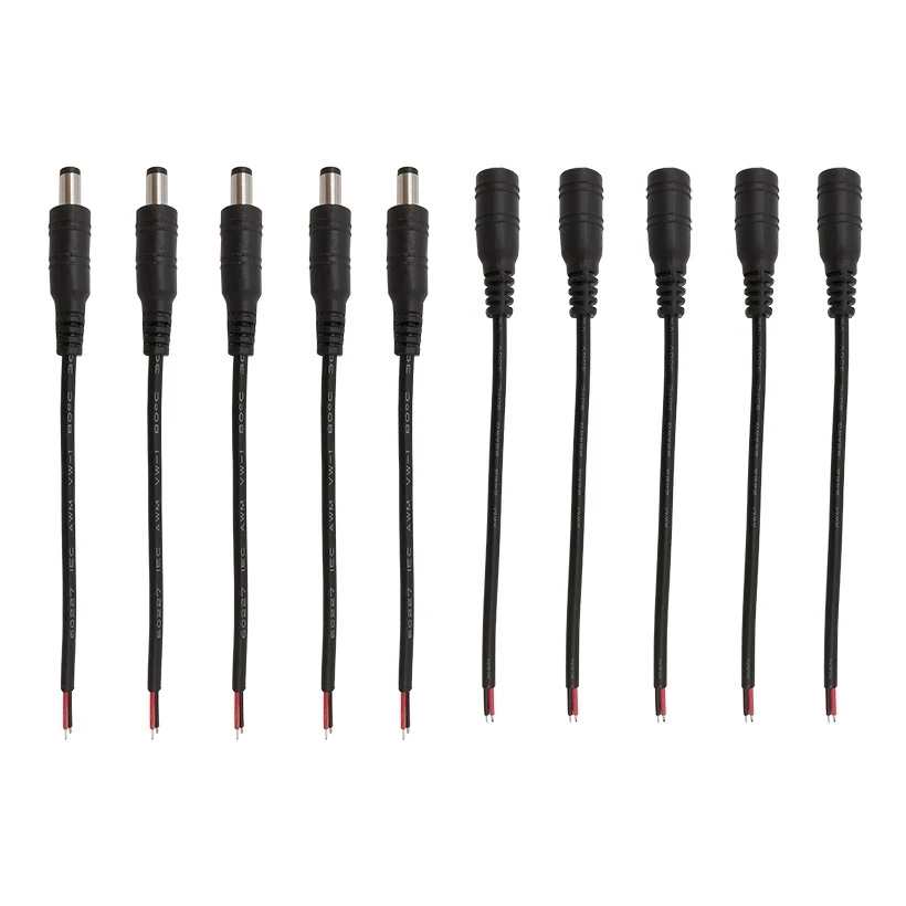10 Pairs DC 5.5*2.1mm Plug Jack Socket Cable Adapter 5.5mm x 2.1mm DC Power Male or Female Pigtail Wire Connector