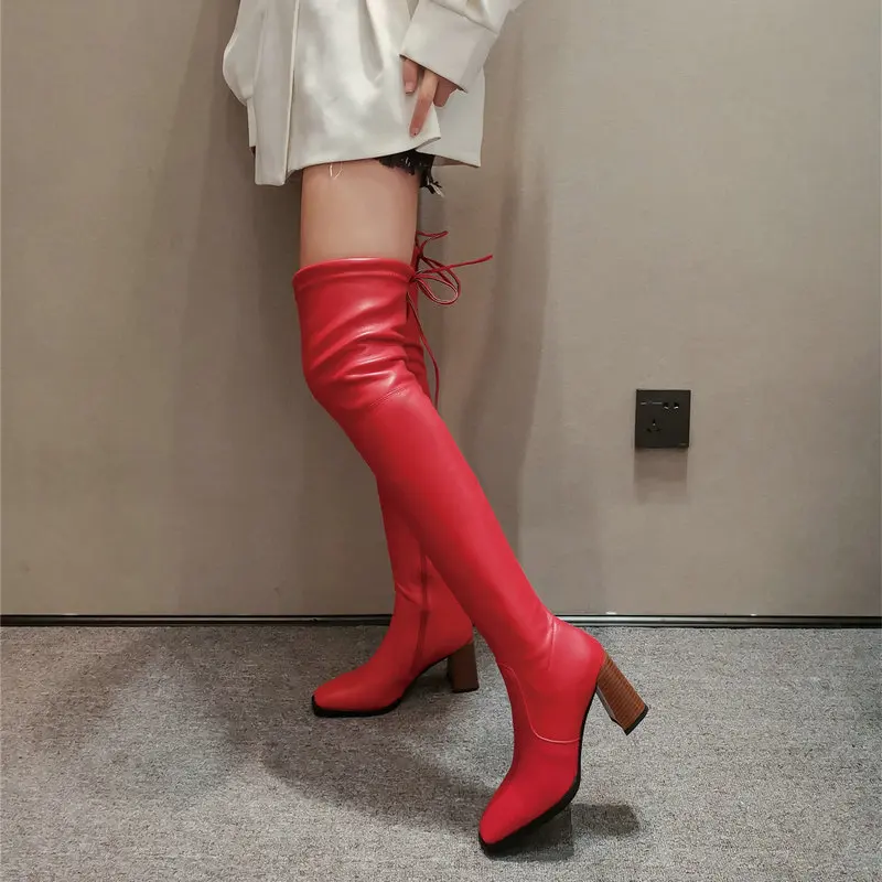 

Fashion Square high Heels ladies Long Boots Party Shoes Woman Winter Women Over The Knee Boots Plus Size Boots